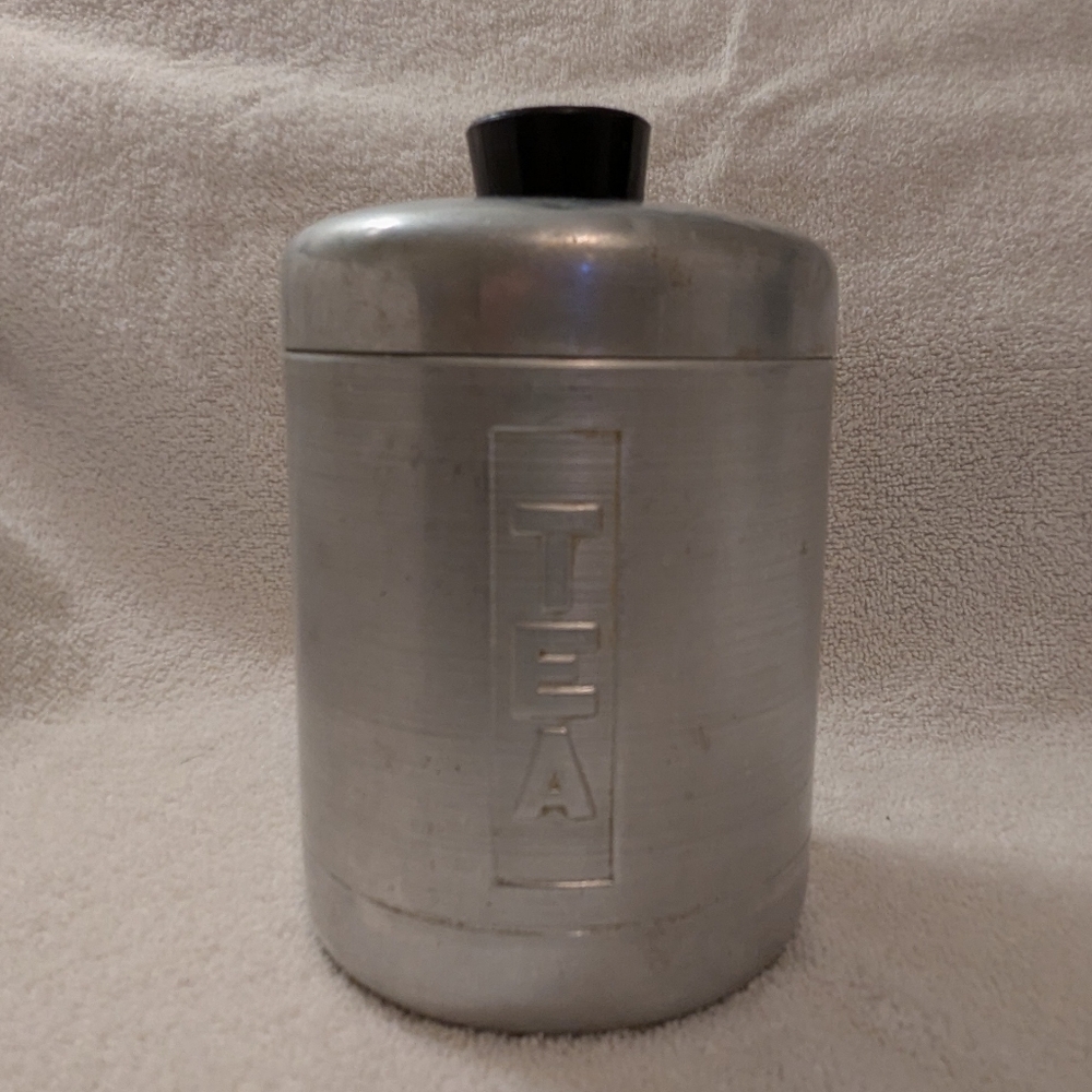 Aluminum Canisters 4 Pc MCM Vintage Embossed Nesting Sugar Coffee Tea Grease - Picture 11 of 16